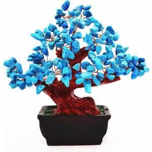 Feng Shui Quartz Crystal Money Tree Bonsai Style Decoration for Luck and Wealth (Blue)