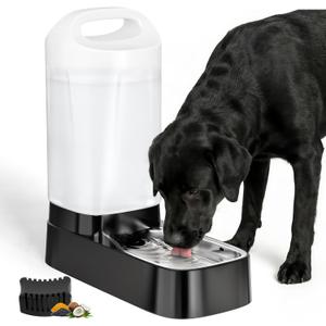 Automatic Dog Water Bowl Dispenser with Filter - 2.4 Gal Large Gravity Auto Pet Water Feeder Waterer with Stainless Steel Bowl & Easy Carry Handle for Large Dog Cat Multi Pet Use