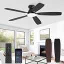 52 Inch Ceiling Fans with Lights and Remote Control,Modern Flush Mount Ceiling Fan with 3CCT Dimmable,Low Profile Ceiling Fans with 6-Speeds Reversible DC Motor for Bedroom Living Room(Black)