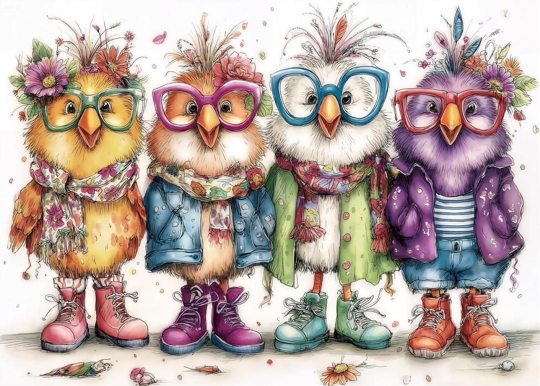 Funny Chicken Puzzles for Adults 1000 Pieces Colorful Chicks Cute Bird Pretty Art Jigsaw Puzzles Impossible Aesthetic Hard Difficult Challenging Puzzle as Family Game (Stylish Chirps)