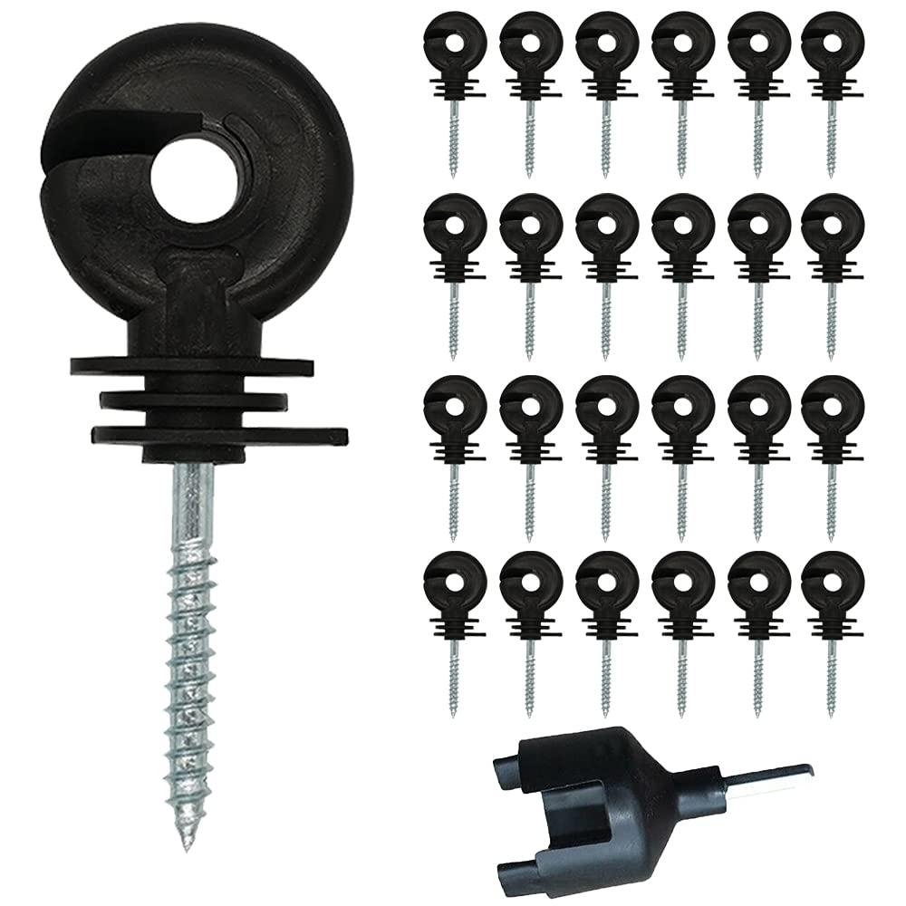 25 Pcs Upgrade Black Electric Fence Insulator Fence Ring Post Self-Tapping Insulator Labor-Saving Wood Post Insulator and 1 Pc Insulator Socket Tool Fit for Electric Drill (Black)