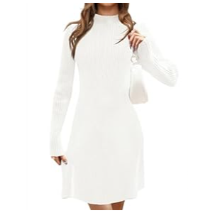 MEROKEETY Women's 2025 Fall Long Sleeve Sweater Dress Turtleneck Ribbed Knit Bodycon Work Mini Dresses (White) Large