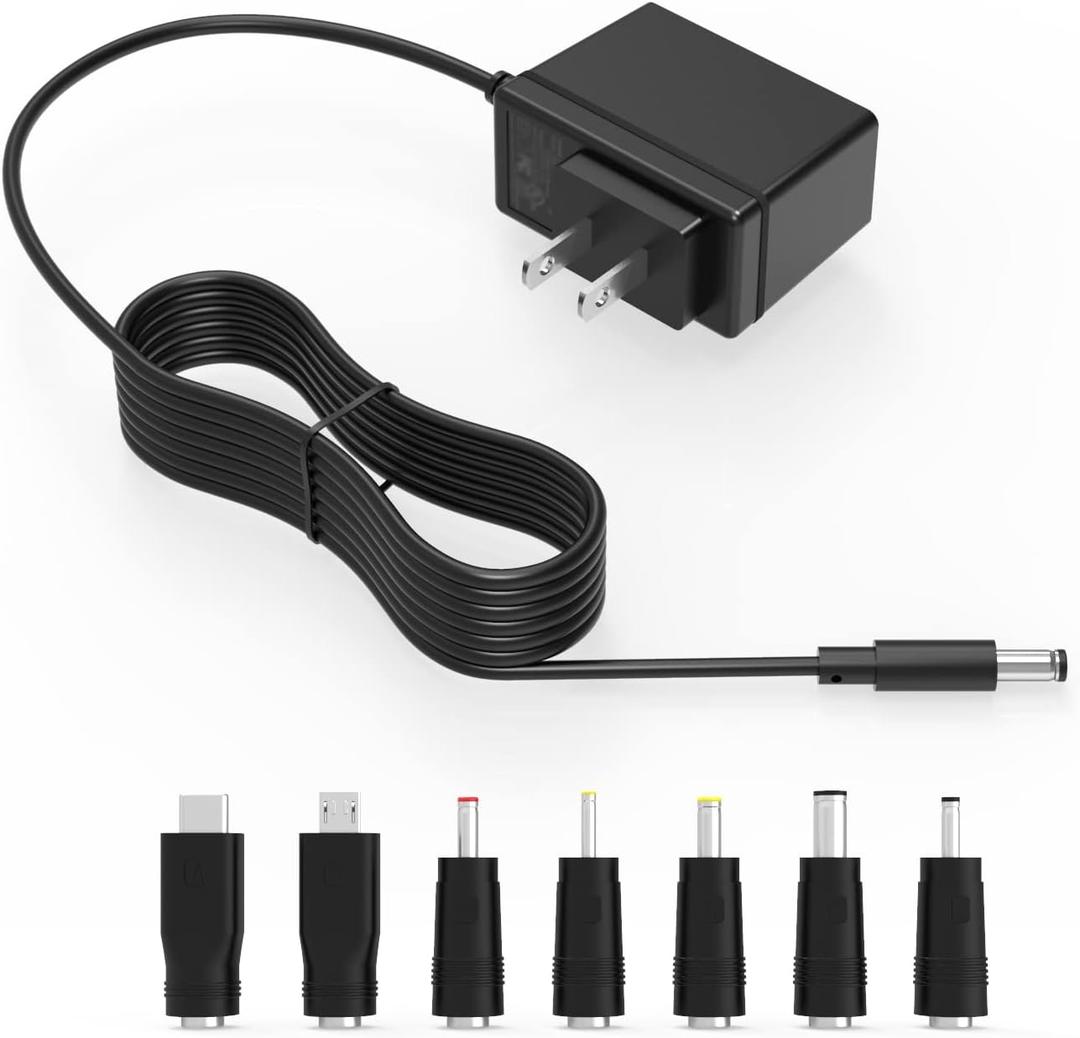 5V 2A Universal Power Adapter with Multi-Tips, DC 5.52.1mm Charger with 7 Plug Adapters for Speaker, Router, Camera, LED Lights & Small Electronics, 5 Volt 2 Amp DC/5V Replacement