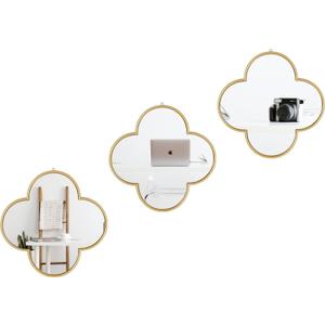 DECANIT Decorative Wall Mirrors Set of 3,Gold Clover Hanging Mirrors with Scalloped Frame for Living Room, Bedroom & Entryway, Accent Wall Decor