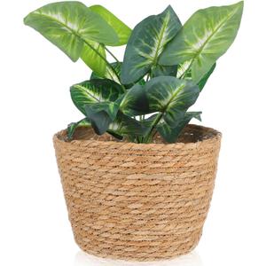 Woven Straw Flower Pot Seagrass Planters Basket Garden Plant Pot Containers Wicker Rattan Vase Sundries Organizer Storage Bins for Indoor Outdoor Plants (25X19CM)