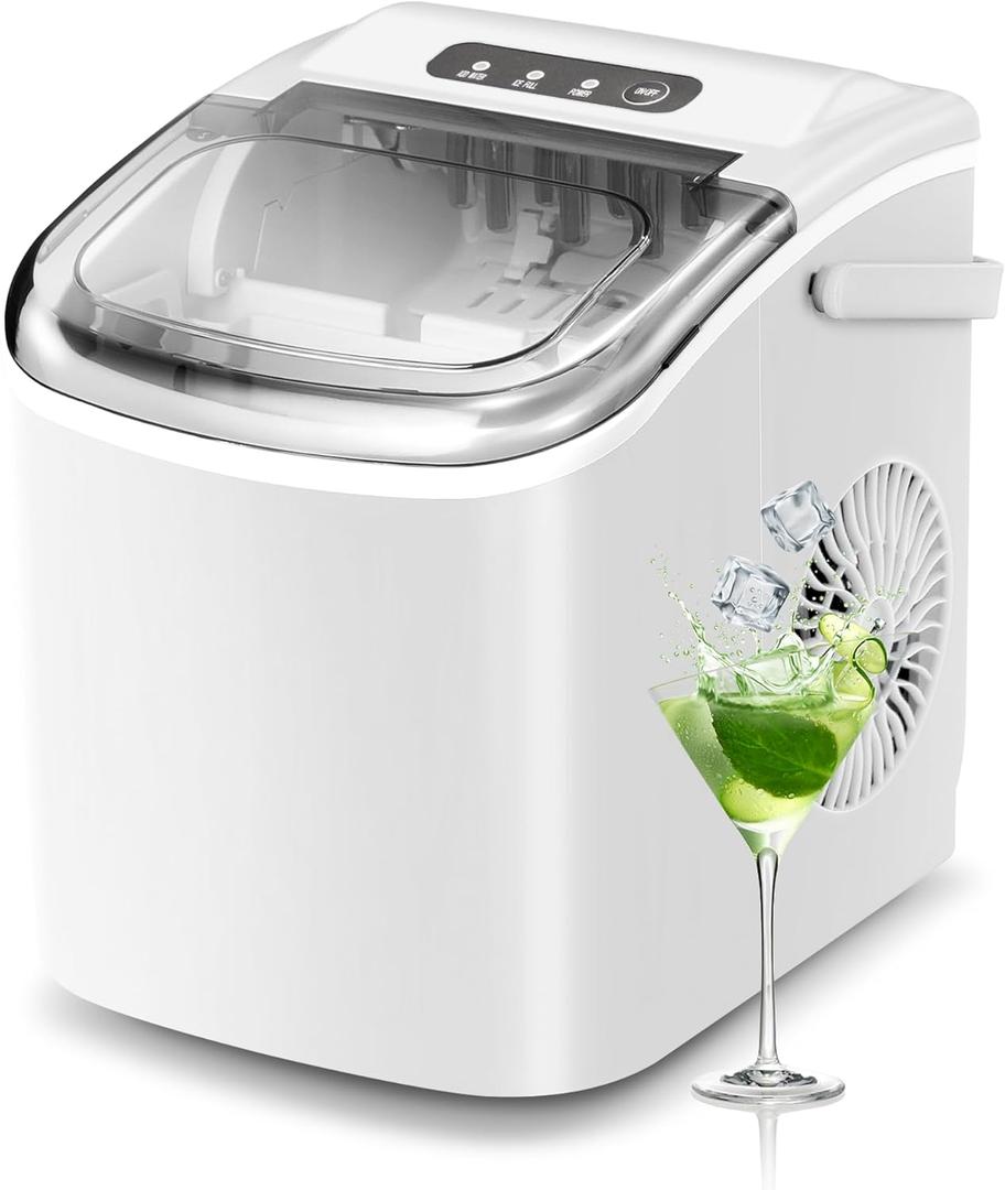 NicBex Ice Makers Countertop, Ice Machine Maker Countertop with Self-Cleaning, 26Lbs/24H,9 Cubes in 6 Mins, 2 Sizes of Bullet Ice, Portable Ice Maker Machine with Ice Scoop/Basket for Home Kitchen, White (26 Lbs/24H, White)