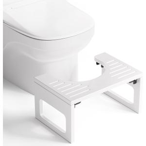 AmazerBath 8.5 Inches Bamboo Toilet Stool Squat for Adults, Foldable Squatting Potty Stool for Bathroom, Pooping Step Stools with Non-Slip Strip, Improve Bathroom Posture and Comfort, White