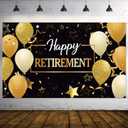 Blulu Retirement Party Decorations, Extra Large Fabric Retire Sign Banner Photo Booth Backdrop Background with Rope for Retirement Party Favor(70.8 x 43.3 Inch,Black and Gold)