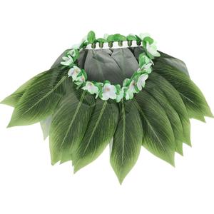 Amosfun Ti Leaf Hula Skirt Hawaiian Leaf Skirt Green Grass Skirt with Artificial Flowers for Beach Luau Party Supplies
