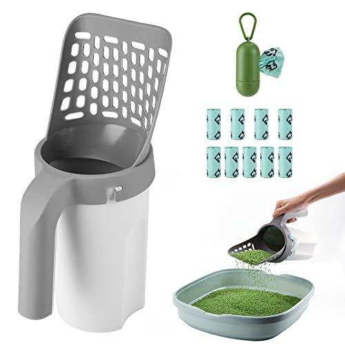 Cat Litter Scooper with Holder, Cat Litter Shovel with Waste Can and Refill 135 Bags(9 Boxes of 15 Bags), Large Capacity Cat Scooper Portable Shovel