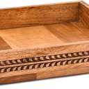 2 x Nirman Serving Trays Acacia Wood with Engraved Design & Cutout Handles | Rustic Farmhouse Food & Drink Server (10" x 10" x 1.6")
