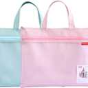 Pendancy Mesh Zipper Pouch 11x13.7 in, 2 pcs Large Double Pocket Waterproof File Bag with Handle, A4 Size Foldable Document Storage for Puzzle Project/Cross Stitch/Travel/OfficeGreen Pink