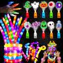 30 Pack Halloween Party Favors,Halloween Glow Sticks Bulk Toys Gifts,20 LED Finger Projection Lights,10 Light Up Pop Tubes,LED Bracelet Necklace Accessories,for Boys Girls,Glow in the Dark Toys