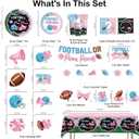 Football Gender Reveal Decorations All-in-one Set for Boy or Girl, Serves 25, Football or Pom Poms Gender Reveal Decorations Include Tableware Balloon Banner Tablecloth Cupcake Topper, Etc.