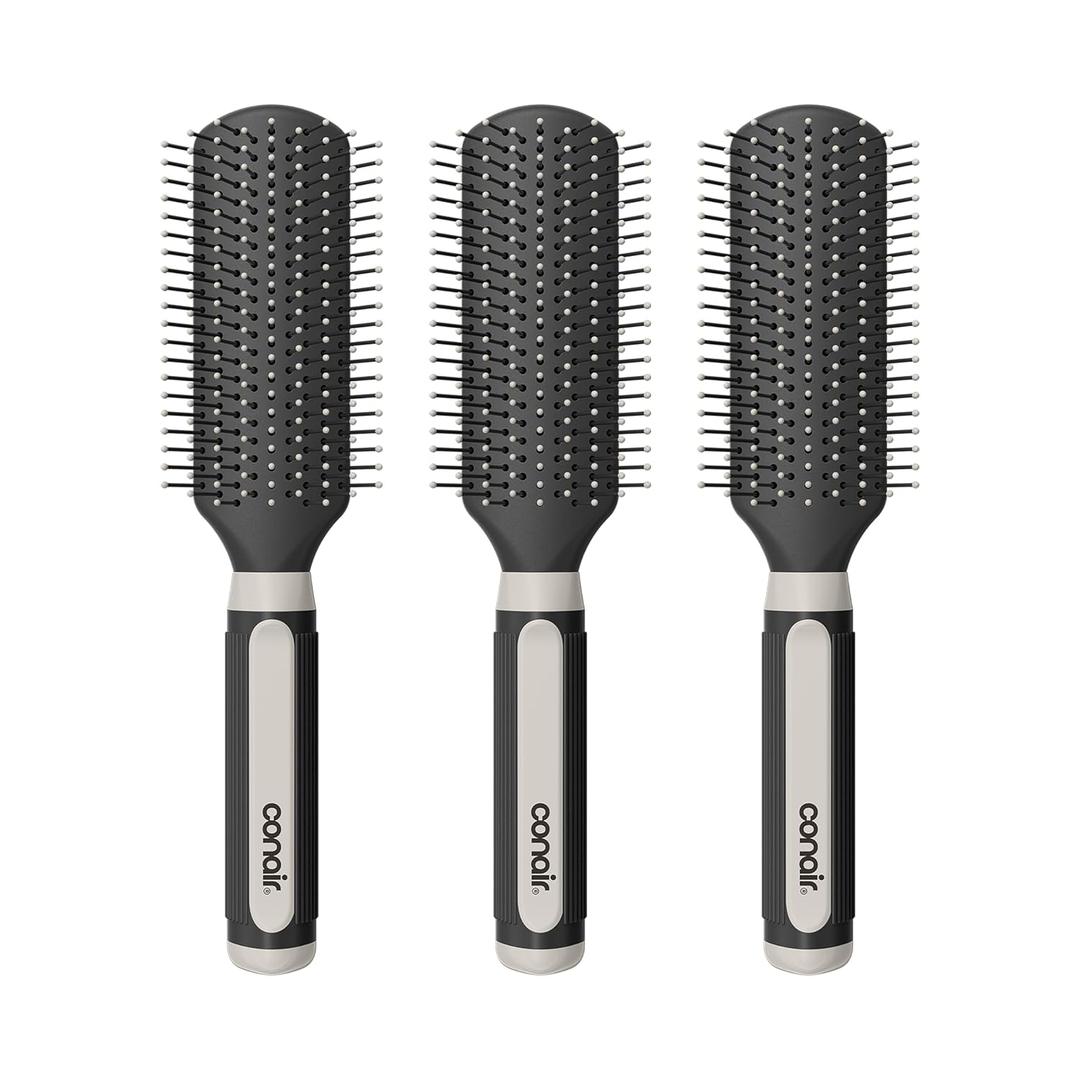 Conair Salon Results Detangling Hairbrush Set, 3-Pack Brushes for Men and Women, All Hair Types and Lengths with Nylon Bristles