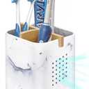 Boperzi Electric Toothbrush Holders for Bathroom Countertop, Detachable Toothbrush and Razor Holder Drainage for Shower, Kids Toothbrush and Toothpaste Holder, 3 Slots Bamboo Toothbrush Organizer (Black &Marble)