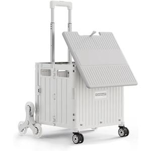 Foldable Shopping Cart with Stair Climbing Wheels, Collapsible Utility Crate on Wheels with Telescoping Handle, Portable Rolling Grocery Trolley for Groceries, Books, Tools, Teachers (8 wheels)