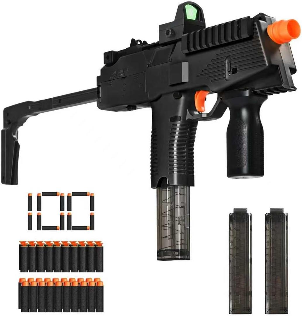 Realistic Toy Gun for Nerf Gun's Soft Bullets, Automatic MP9 Toy Set with 100 Soft Darts, 2 Magazines, Scope, High Capacity Battery, Electric Toy Machine Gun for Kids Age 6-12