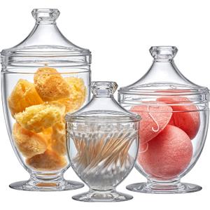 Amazing Abby - Aspire - Plastic Bathroom Canisters (3-Piece Set, 46/16/34 oz), Acrylic Apothecary Jars for Vanity, BPA-Free and Shatter-Proof, Great for Cotton Balls and Bath Sponges (NOT Glass) Amazing Abby - Aspire - Plastic Bathroom Canisters (3-Piece Set, 46/16/34 oz), Acrylic Apothecary Jars for Vanity, BPA-Free and Shatter-Proof, Great for Cotton Balls and Bath Sponges (NOT Glass)