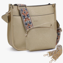 HKCLUF Crossbody Bag Purse for Women 2PCS/Set Leather Hobo Handbag Wallet Set With 2Adjustable Guitar Strap Shoulder Bag, Beige 