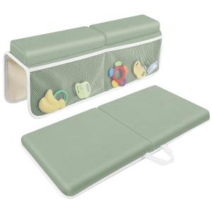 JJGoo Bath Kneeler with Elbow Rest Pad Set, 1.5 inch Kneeling Pad Mat for Bathtub Baby Bathing Parents, Painless Foam Mat with Toy Organizer Pockets, Non-Slip for Baby and Toddler Bathing (Green)