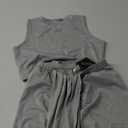 ZAFUL Women's Casual Sleeveless Summer Two Piece Outfits Crop Top and Side Split Draped Ruched Maxi Skirt Set Solid Suiting (Medium, B-gray)