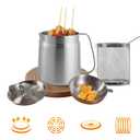 PUCOHOUSE 304 Stainless Steel Deep Fryer Pot with Basket & Strainer,Frying, Cooking, Camping,Oil Filter Container,3.5L（3.5Qt)