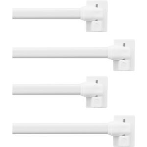NICETOWN 4 Pack No Drill Curtain Rods for Window Adjustable Length Extends 16 to 28 Inches with Adhesive Brackets without Drilling, Cafe Curtain Rod, Easy Installation for Any Spaces, White