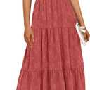 PRETTYGARDEN Women's 2026 Summer Casual Midi Dresses Square Neck Short Sleeve Smocked A Line Floral Flowy Elegant Boho Dress (Red, L)