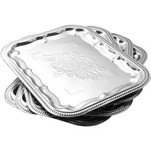 4-Pack 15.7" x 11.8" Large Silver Serving Trays for Party Set - Floral Engraved Serving Platters, Wedding Birthday Mirror Tray for Christmas, Food, Appetizer, Charcuterie, Cookies, Desserts