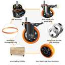 4 Inch Caster Wheels 2000Lbs, Threaded Stem Casters Set of 4 Heavy Duty, 1/2"-13 x 1 (Screw Diameter 1/2", Stem Length 1"), Safety Dual Locking Industrial Castors, Wheels for Cart, Furniture