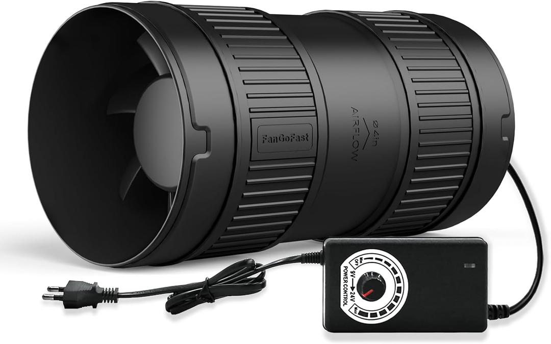 4 Inch Inline Duct Fan 130CFM Airflow with Stepless Speed Control Low Noise Energy Saving Ventilation Booster Fan for Grow Tents, Workshops, Basements