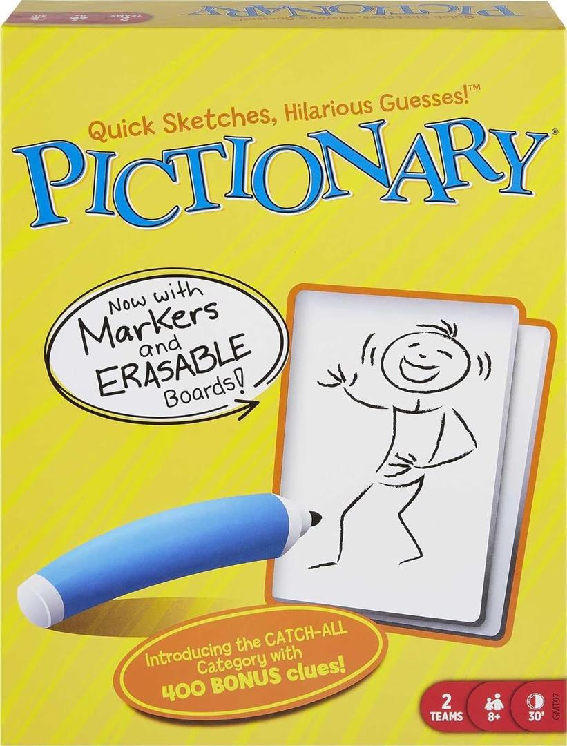 Mattel Games Pictionary Board & Drawing Game for Kids, Adults, Families & Parties, Unique Catch-All Category for 2 Teams 