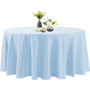 Round Tablecloth - 120 Inch Round Tablecloth - Stain and Wrinkle Resistant Washable Polyester Table Cloth, Decorative Fabric Table Cover for Dining Table, Buffet Parties and Wedding, Blue Mist