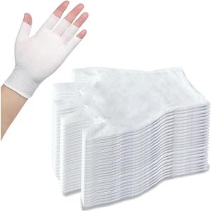 12 Pairs Women Cotton Fingerless Gloves - White Cotton Half Finger Summer Thin Glove Lines Touchscreen Gloves (Medium)