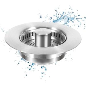 PartyKindom Stainless Steel Sink Drain Strainer and Stopper Efficient Kitchen Sink Plug Prevents Clogs Fits Standard 3.5 Inch Sinks Easy to Install and Clean