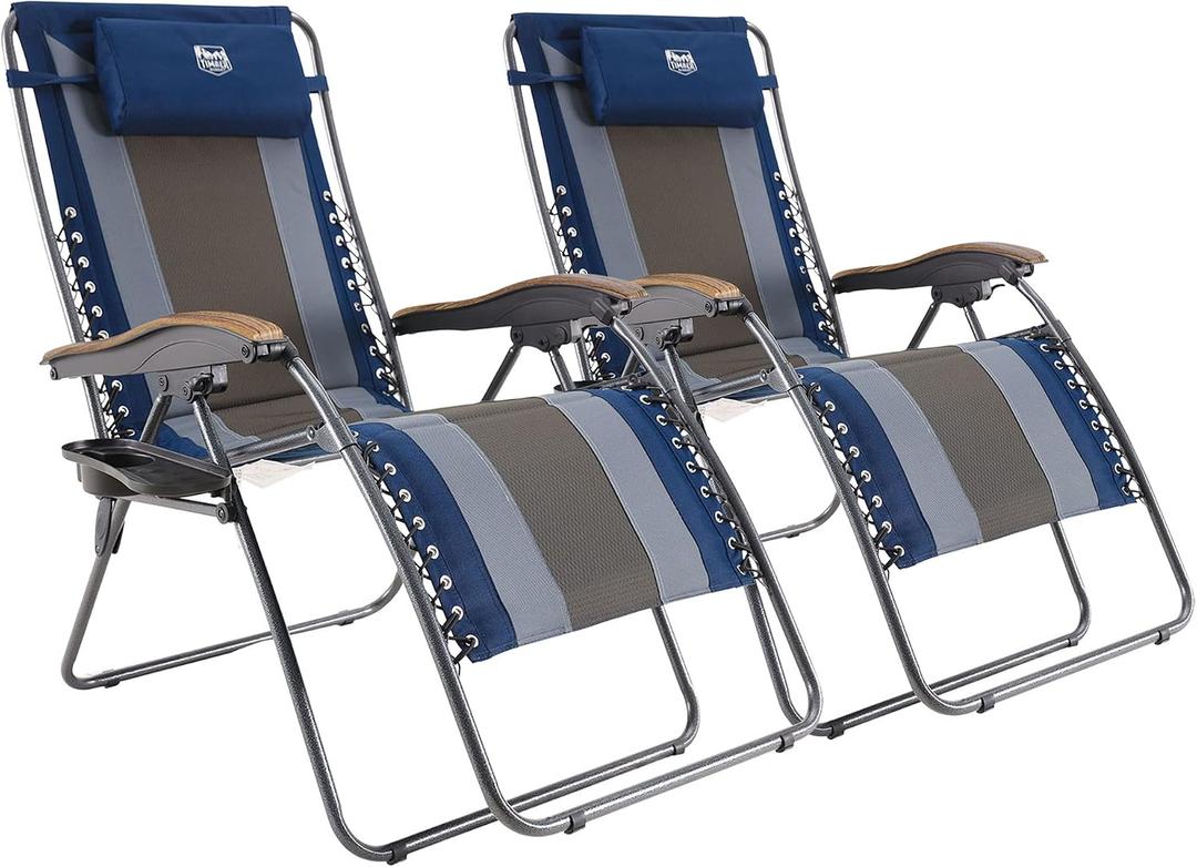 Timber Ridge Oversized Zero Gravity Chair, Padded Reclining Lounge Chair with Adjustable Headrest & Cup Holder, Heavy Duty Support 350 lbs, Foldable for Camping, Lawn, Outdoor & Indoor