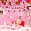 57Pcs My First Rodeo Decorations Girl Cowgirl First Rodeo Birthday Decorations for Girl with 40" Number 1 Balloon, Banner, Pastel Pink Backdrop for 1 Year Old Girls Milestone Baby Shower Party