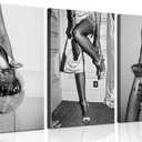 Trendy Women Canvas Wall Art Set of 3 Black and White Fashion Feminist Wall Decor Pictures High Heels on Disco Ball Bar Cart Woman Drinking Wine Posters Prints for Dorm Bedroom Decoration 16x24in