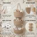 Hanging Wall Basket, Over the Door Hanging Basket with Hooks, Cotton Back of Door Organizer for Living Room, Bedroom, Boho Wall Decor, Toy Storage, Jute