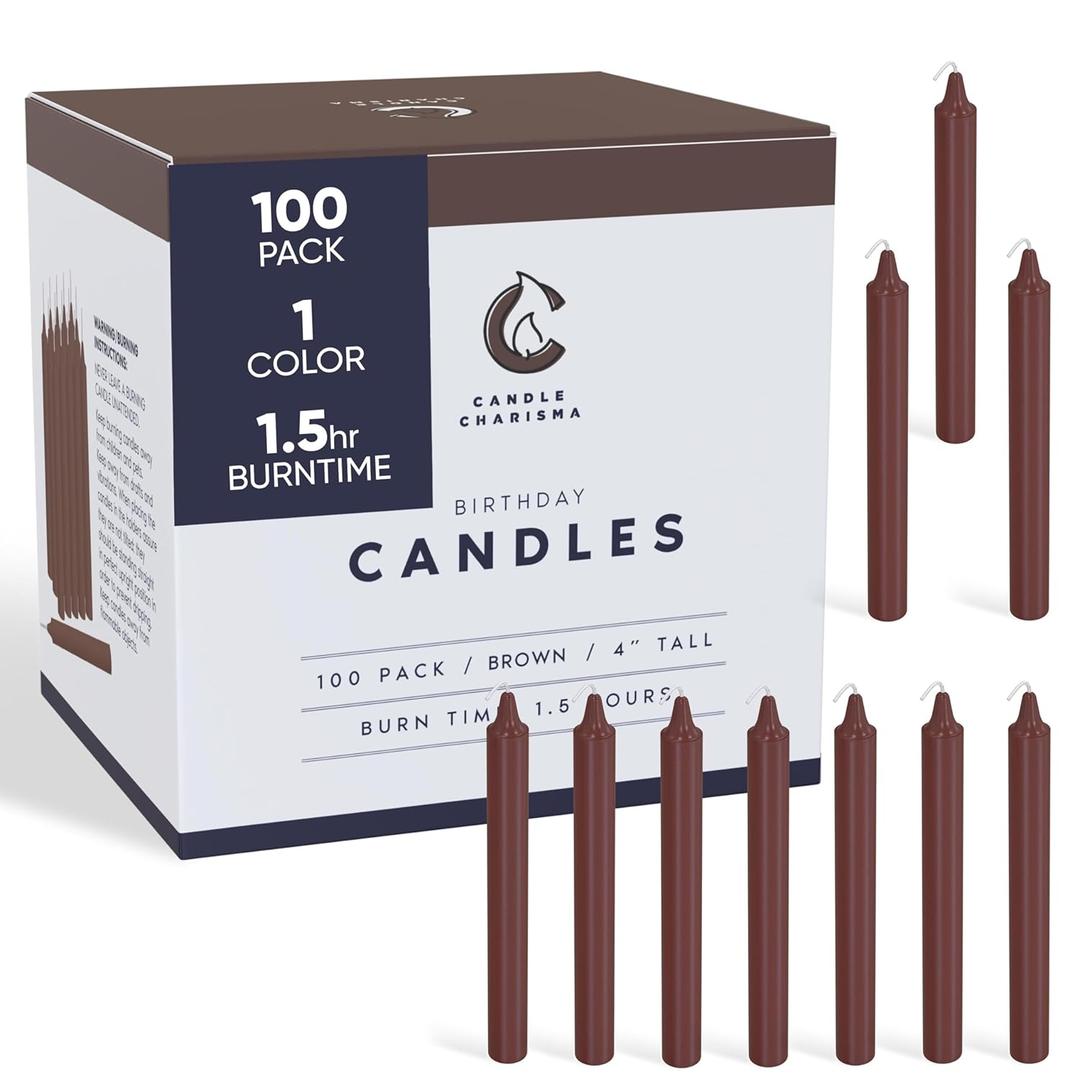 Candle Charisma 100 Brown Spell Candles - 4" Unscented Paraffin Chime Candles, Smokeless & Dripless, Colored Candles, 1.5 Hours Burn Time 0.4" Thick Taper Candles for Rituals and Parties