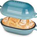 Enameled Cast Iron Dutch Oven for Sourdough Bread Baking,9 x 5-4/5 Inch Oval Cast Iron Bread Pan with Lid,Dutch Oven for Homemade Sourdough Baking,2.8QT Meatloaf Pan,Oven Safe (Ocean Blue)