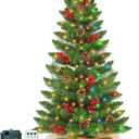 3 Ft Artificial Small Mini Christmas Tree with Dual Color Warm White & Colorful Lights, Tabletop Christmas Tree Battery Operated Pinecones Red Berries, Remote Control, 12 Modes Timer, Burlap Base