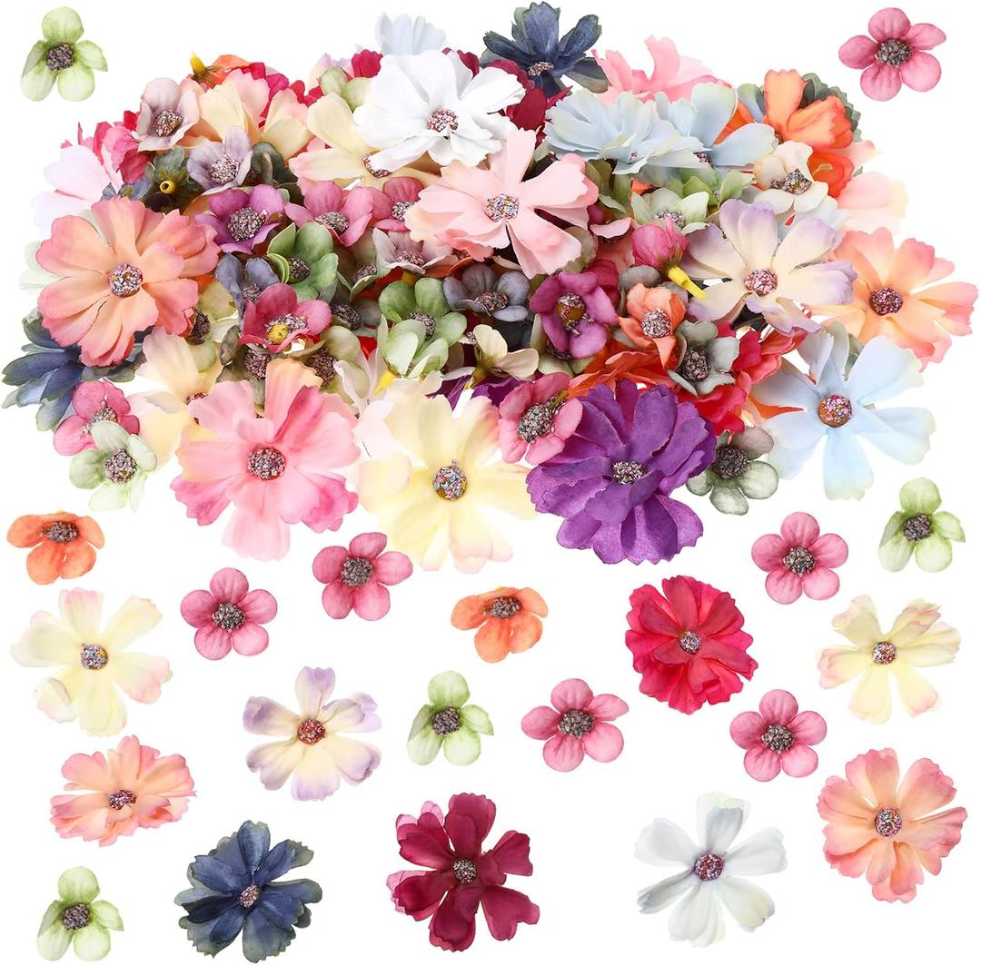 Geosar 120 Pcs Small Flowers for Crafts Spring Mini Faux Flowers Artificial Silk Fabric Floral Daisy Peony Floral Decorations DIY Wreath Accessories for Wedding Home Decor(Multicolor,Classic Style) (Multi Color)