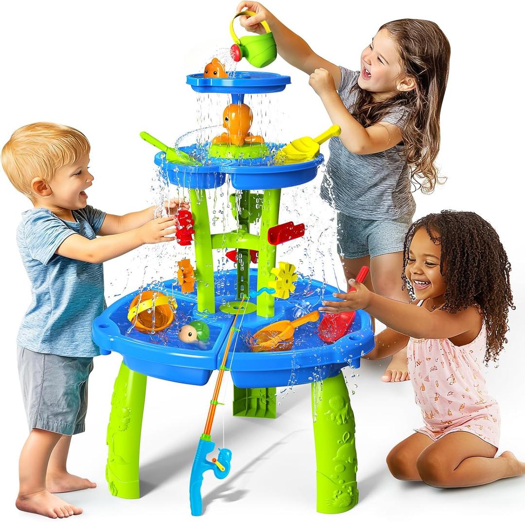 CozyBomB Water Table for Toddlers 3-5 | Outdoor Toys Water Play Table, Magnetic Fishing Toy Game, Summer Splash Pond Showers Sand Activity, Sensory Party Birthday Gift Kids Ages 4-8 9-12