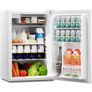 Kismile 4.41 Cu Ft Mini Fridge with Freezer, Reversible Door Compact Refrigerator with Adjustable Thermostat, Quiet & Energy Efficient Small Refrigerator for Bedroom, Office, Dorm, Apartment, White