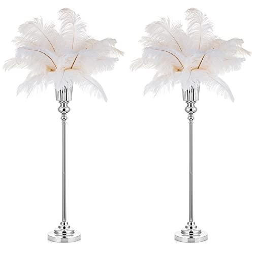 NUPTIO Centerpiece Vase Tall Wedding: 2 Pcs 30.5" Silver Flower Stand for Table Metal Trumpet Vase for Party Decorations