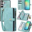 TwoHead for Samsung Galaxy S25 Plus Wallet Case with Card Holder, Detachable Magnetic Phone Case for S25 Plus, PU Leather All-Round Protective Phone Case Wallet with Wrist Strap, Blue