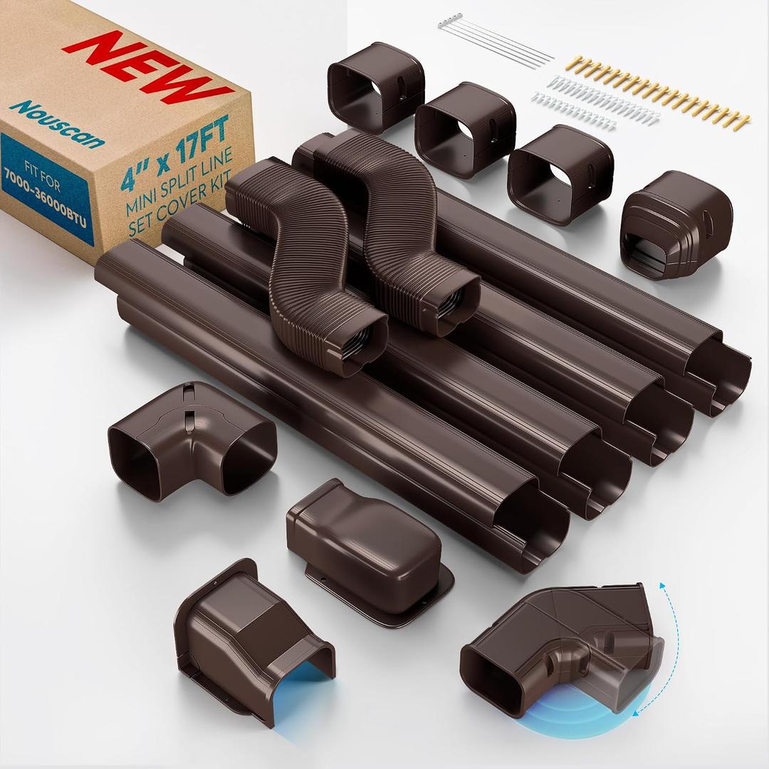Mini Split Line Set Cover with 2 Flexible Ducts, 4" 17Ft, Brown