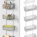 HapiRm Over The Door Organizer - Hanging Door Organizer with 4 Metal Large Capacity Baskets and Adjustable Coat Hook for Bathroom Bedroom Kitchen Pantry Closet Cabinet
